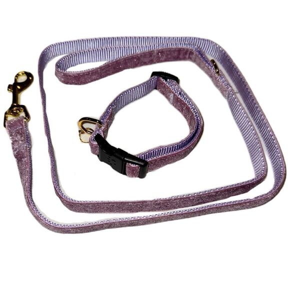 Puptown Chic Adjustable Purple Glitter Velour Dog Collar & Leash Set Size Small - Picture 4 of 15